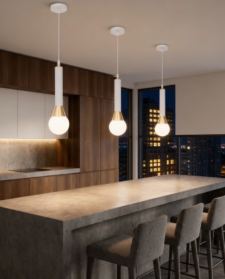 LAMPA WISZĄCA SUFITOWA NOWOCZESNA BIAŁO-ZŁOTA FOLINO W1 LUMINA DECO