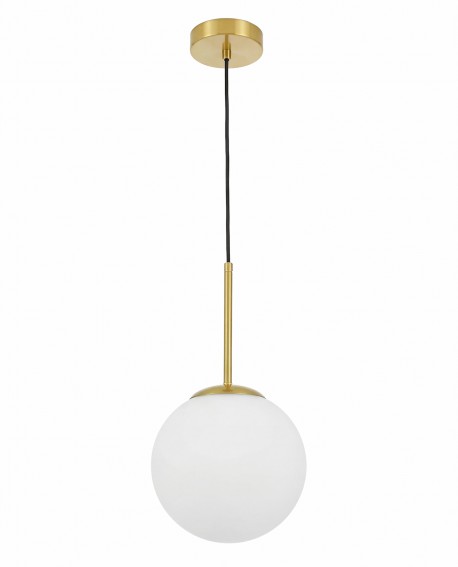 lampa wisząca mosiężna fredica 20 lumina deco z białą kulą na białym tle