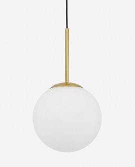 lampa wisząca złota szczotkowana fredica 20 lumina deco z białą kulą na białym tle