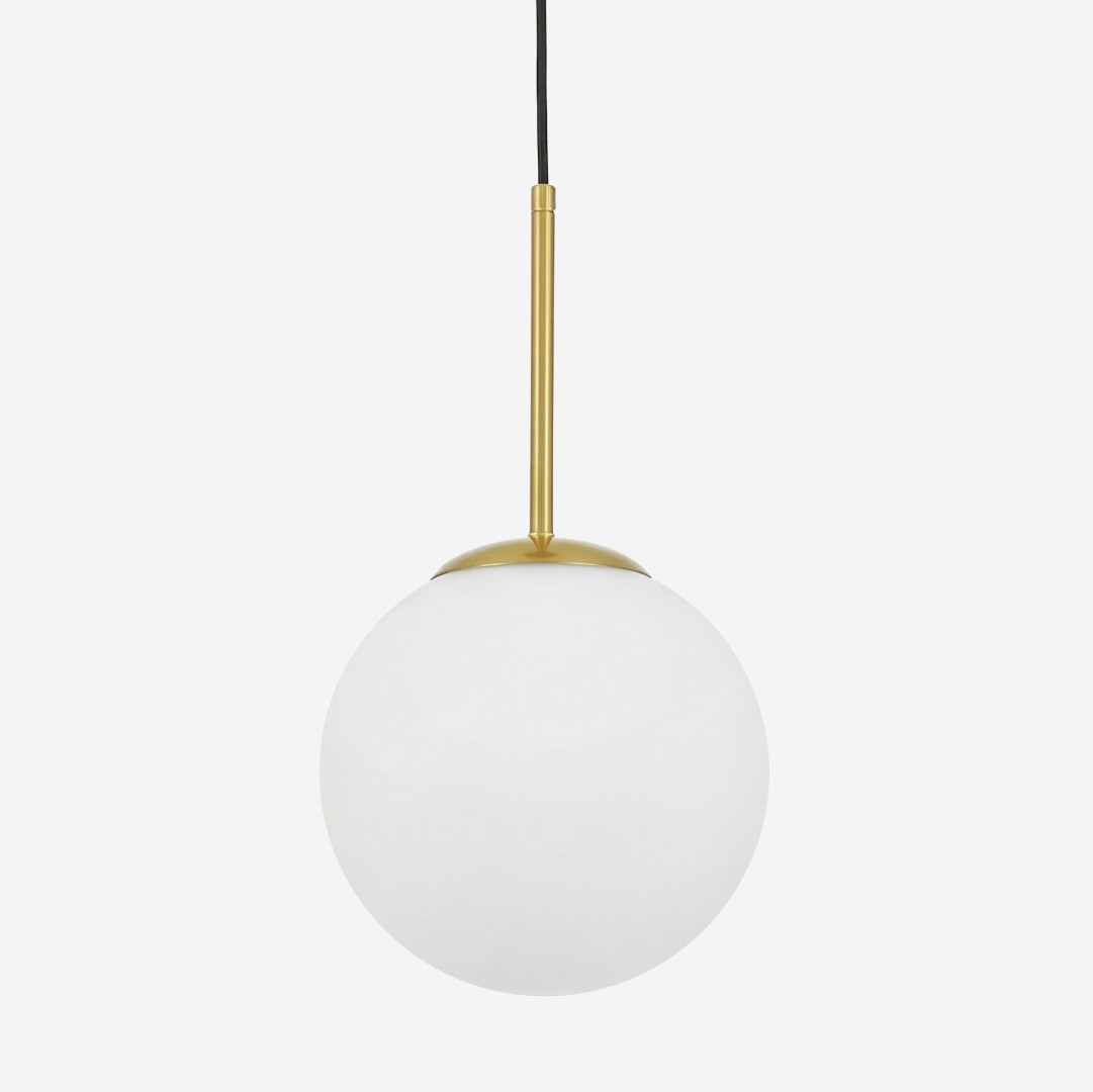  nowoczesna lampa wisząca fredica 20 lumina deco złota szczotkowana z białą kulą widok frontowy