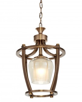 Lampa wisząca loft złota szczotkowana ze szklanym kielichem i metalową ramą