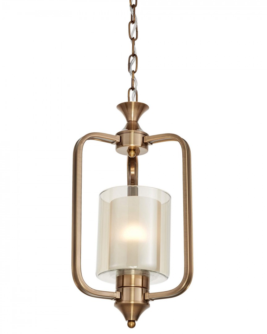 Lampa wisząca ATLANTA W1 złota szczotkowana z szklanym kloszem, idealna do wnętrz, elegancki design w kuchni lub jadalni