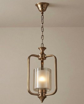  Lampa wisząca ATLANTA W1 w stylu loft, złota szczotkowana z szklanym kloszem, idealna do nowoczesnych wnętrz, dodająca ciepła