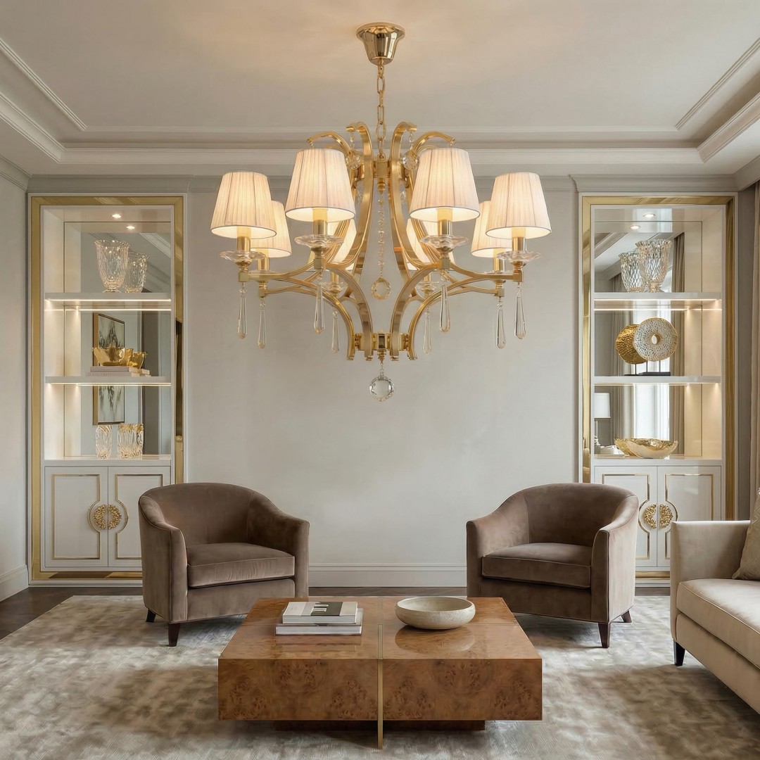 ŻYRANDOL KLASYCZNY KRYSZTAŁOWY ZŁOTY VENISIA W8 LUMINA DECO