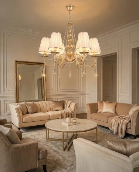 KLASYCZNY ŻYRANDOL KRYSZTAŁOWY ZŁOTY FABIONE W6