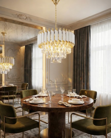 LAMPA WISZĄCA ŻYRANDOL KRYSZTAŁOWY BIAŁO-ZŁOTY MAZINI D40 LUMINA DECO