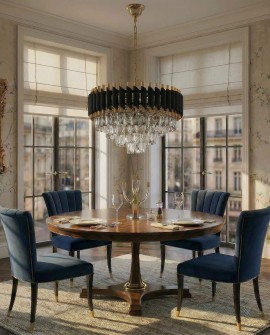 Lampa wisząca żyrandol kryształowy czarno-złoty Mazini D50 Lumina Deco na białym tle, eleganckie oświetlenie do salonu