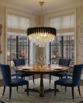 Lampa wisząca żyrandol kryształowy czarno-złoty Mazini D50 Lumina Deco na białym tle, eleganckie oświetlenie do salonu