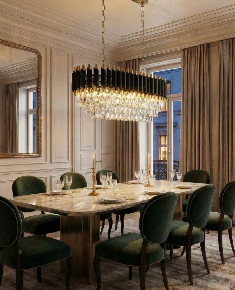 lampa wisząca żyrandol kryształowy czarno-złoty Mazini Pro, aranżacja wnętrza, Lumina Deco