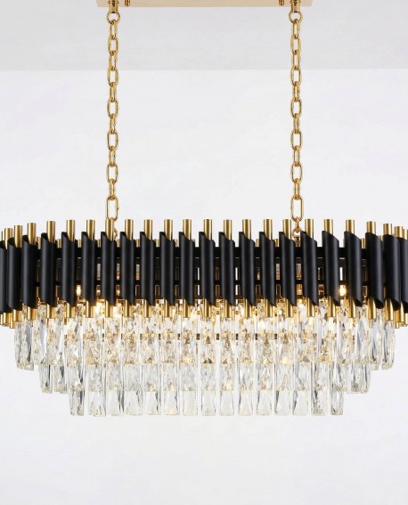 lampa wisząca żyrandol kryształowy czarno-złoty Mazini Pro, aranżacja wnętrza, Lumina Deco