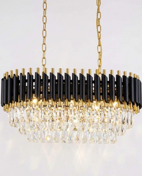 lampa wisząca żyrandol kryształowy czarno-złoty Mazini Pro, aranżacja wnętrza, Lumina Deco