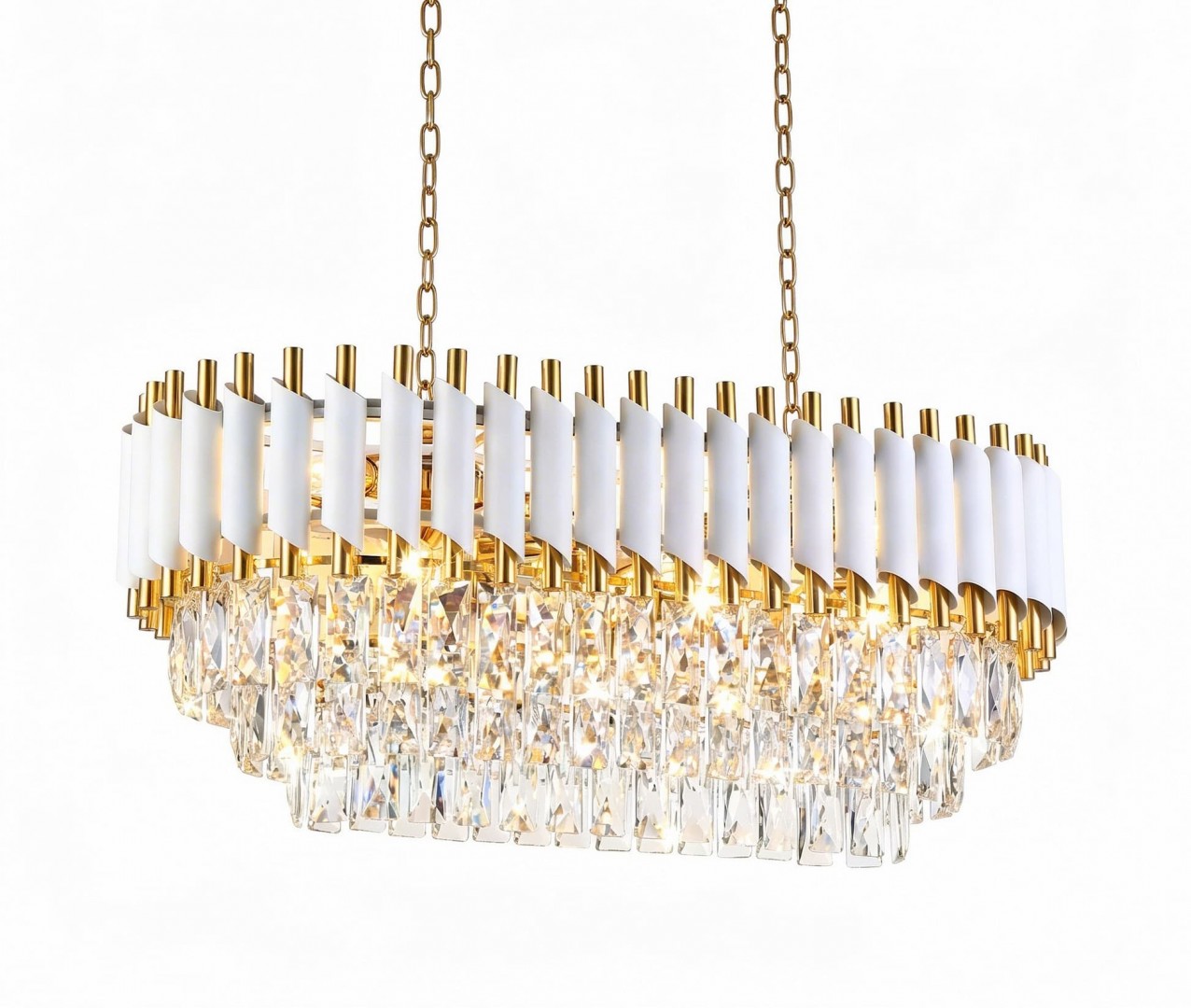 LAMPA WISZĄCA ŻYRANDOL KRYSZTAŁOWY BIAŁO-ZŁOTY MAZINI PRO LUMINA DECO