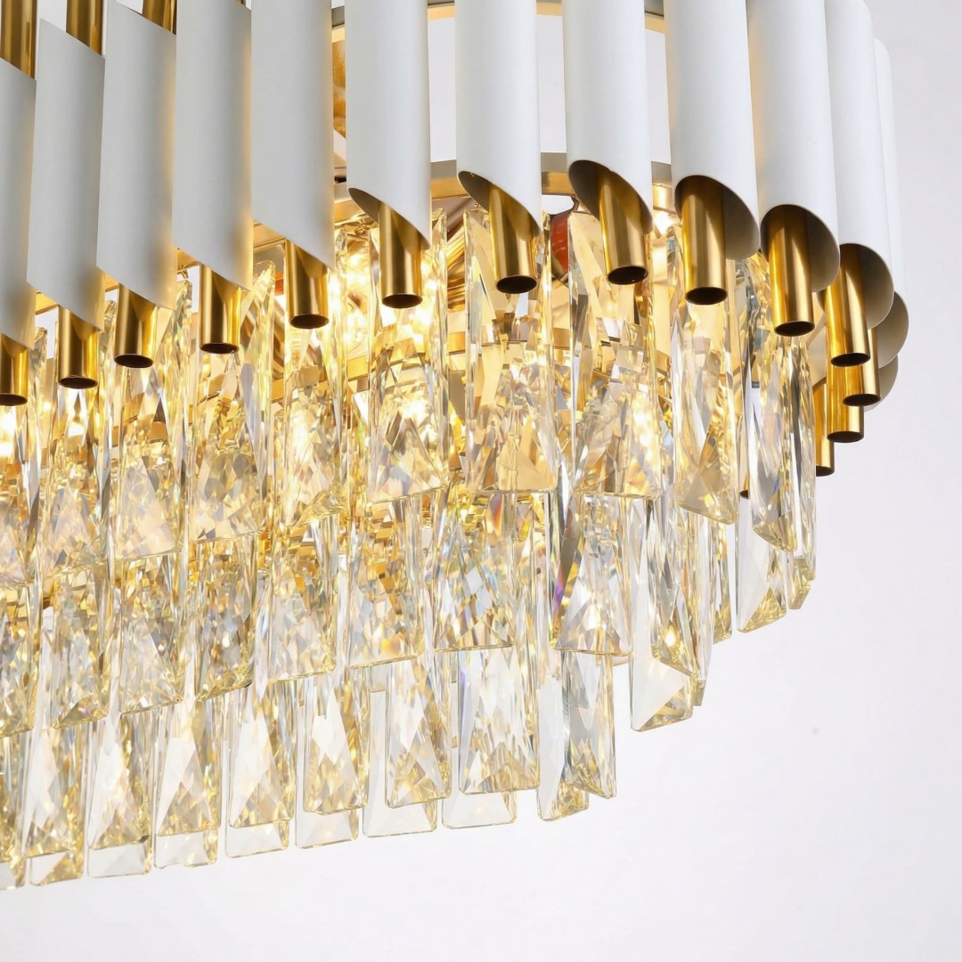 LAMPA WISZĄCA ŻYRANDOL KRYSZTAŁOWY BIAŁO-ZŁOTY MAZINI PRO LUMINA DECO