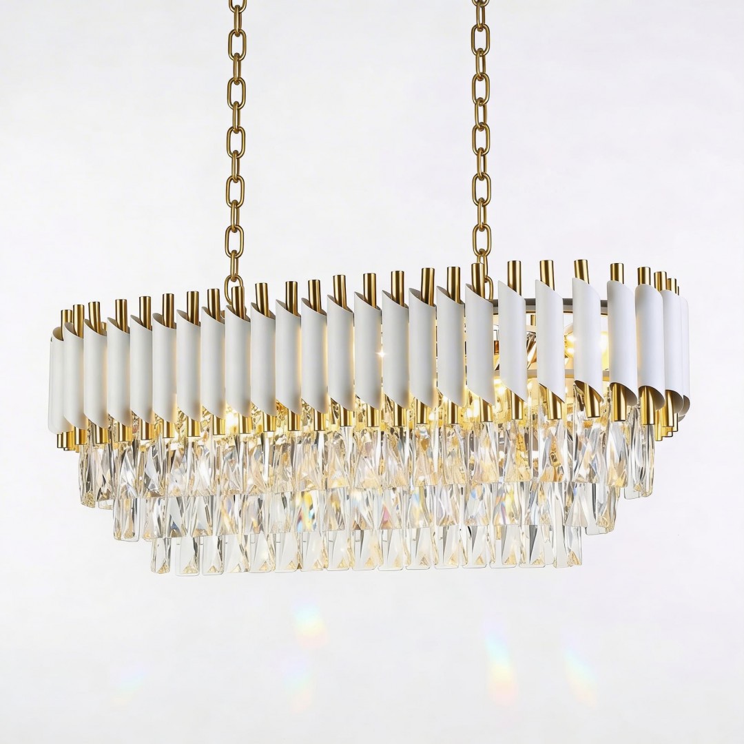 LAMPA WISZĄCA ŻYRANDOL KRYSZTAŁOWY BIAŁO-ZŁOTY MAZINI PRO LUMINA DECO