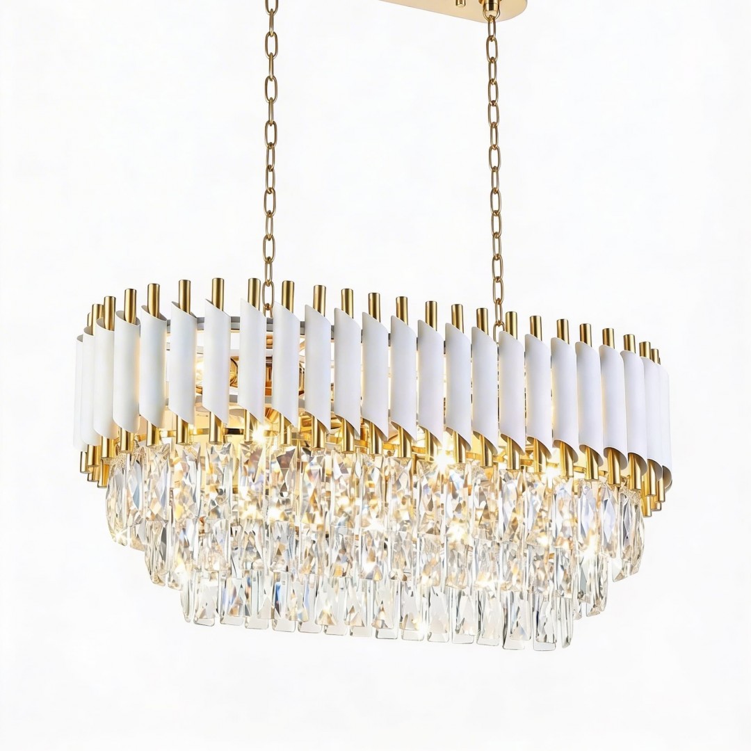 LAMPA WISZĄCA ŻYRANDOL KRYSZTAŁOWY BIAŁO-ZŁOTY MAZINI PRO LUMINA DECO
