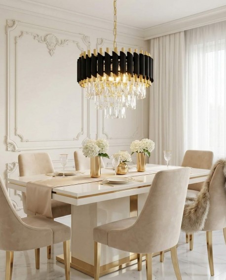 lampa wisząca żyrandol kryształowy czarno-złoty Mazini D40 Lumina Deco – ujęcie frontowe