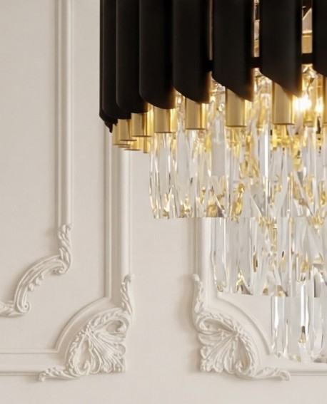 lampa wisząca żyrandol kryształowy czarno-złoty Mazini D40 Lumina Deco – ujęcie frontowe