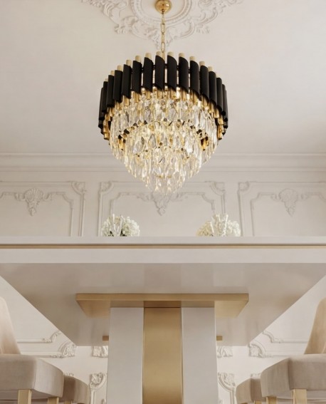 lampa wisząca żyrandol kryształowy czarno-złoty Mazini D40 Lumina Deco – ujęcie frontowe