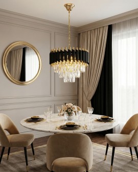 lampa wisząca żyrandol kryształowy czarno-złoty Mazini D40 Lumina Deco – ujęcie frontowe