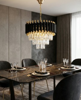 lampa wisząca żyrandol kryształowy czarno-złoty Mazini D40 Lumina Deco – ujęcie frontowe