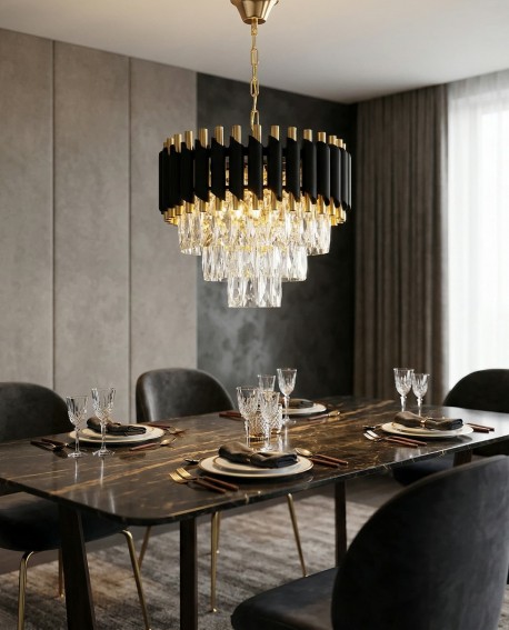 lampa wisząca żyrandol kryształowy czarno-złoty Mazini D40 Lumina Deco – ujęcie frontowe