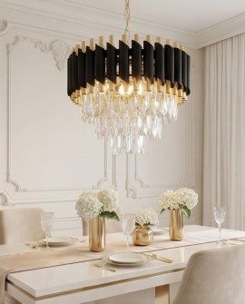 lampa wisząca żyrandol kryształowy czarno-złoty Mazini D40 Lumina Deco – ujęcie frontowe