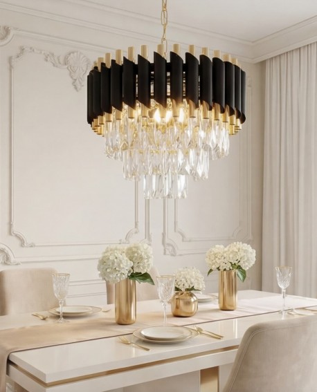 lampa wisząca żyrandol kryształowy czarno-złoty Mazini D40 Lumina Deco – ujęcie frontowe