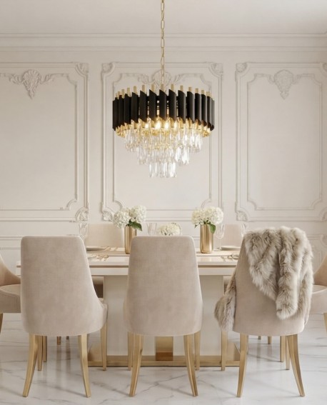 lampa wisząca żyrandol kryształowy czarno-złoty Mazini D40 Lumina Deco – ujęcie frontowe