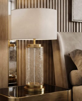 lampa stołowa nocna glamour biało złota szczotkowana positano lumina deco na białym tle