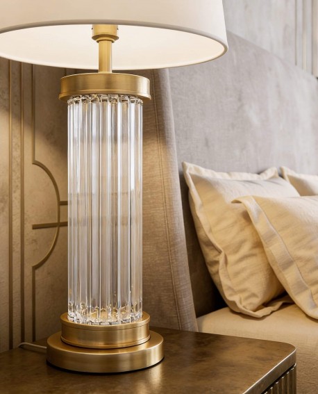 lampa stołowa nocna glamour biało mosiężna positano lumina deco na białym tle