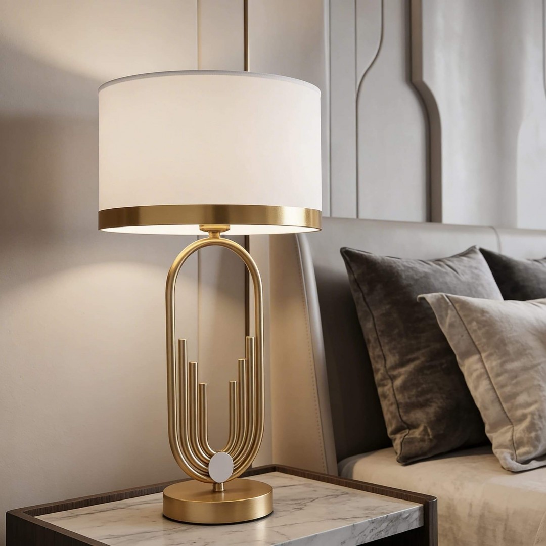 lampa nocna glamour białо-złota szczotkowana zanetti lumina deco – widok główny