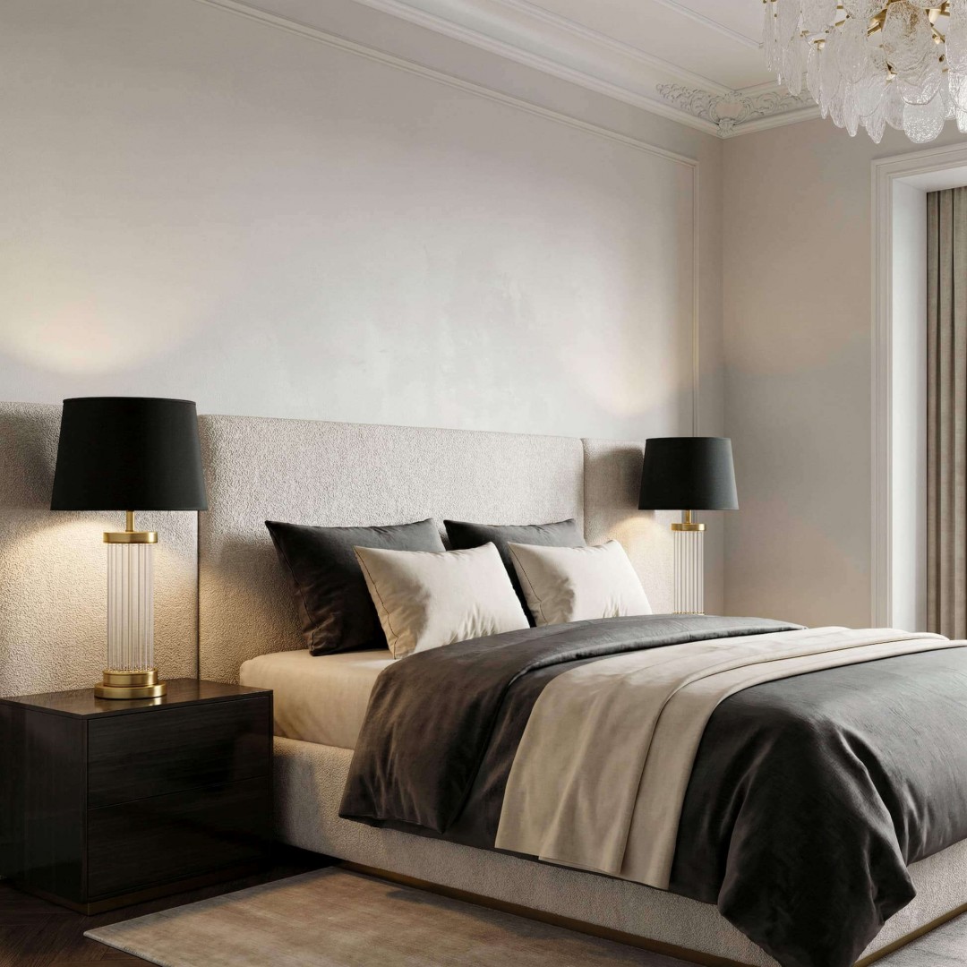 lampa stołowa glamour czarno złota szczotkowana la botte lumina deco na białym tle