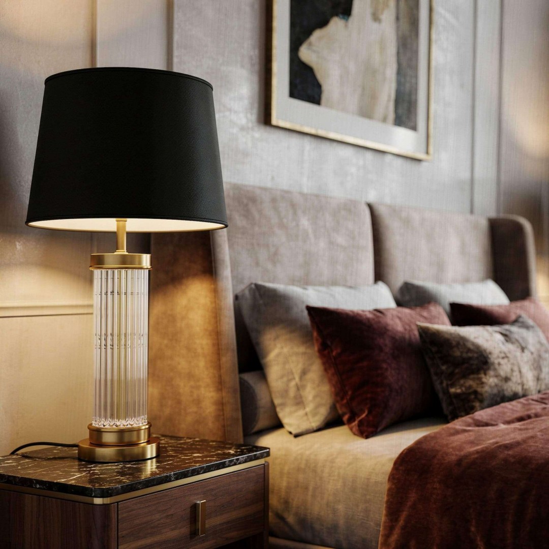 lampa stołowa glamour czarno złota szczotkowana la botte lumina deco na białym tle