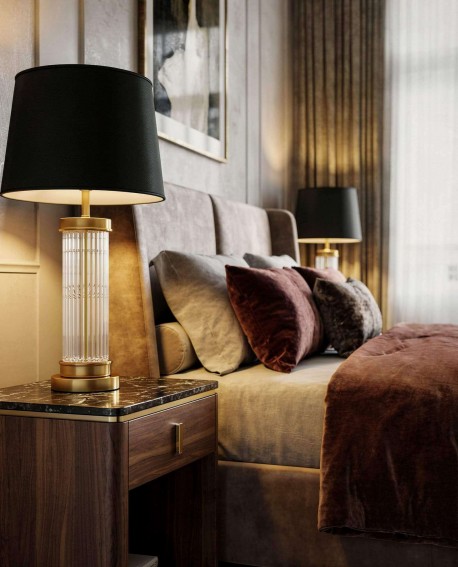 lampa stołowa glamour czarno mosiężna la botte lumina deco na białym tle