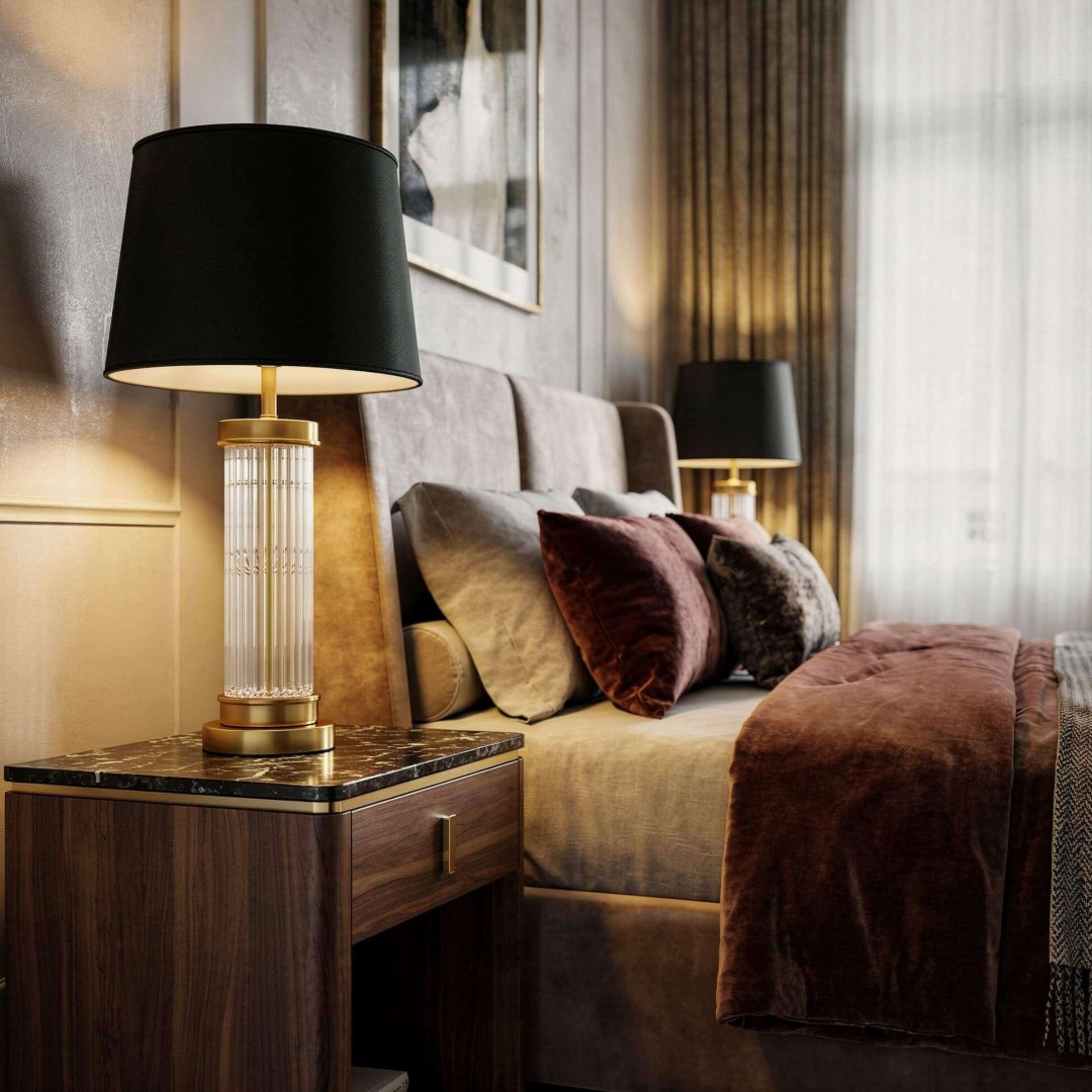lampa stołowa glamour czarno złota szczotkowana la botte lumina deco na białym tle