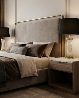 lampa stołowa glamour czarno-złota szczotkowana Villanova Lumina Deco z czarnym abażurem