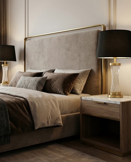 lampa stołowa glamour czarno-mosiężna Villanova Lumina Deco z czarnym abażurem