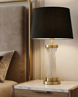 lampa stołowa glamour czarno-złota szczotkowana Villanova Lumina Deco z czarnym abażurem