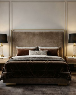 lampa stołowa glamour czarno-mosiężna Villanova Lumina Deco z czarnym abażurem