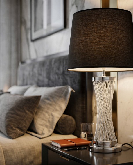 lampa nocna glamour czarno chromowana villanova lumina deco front