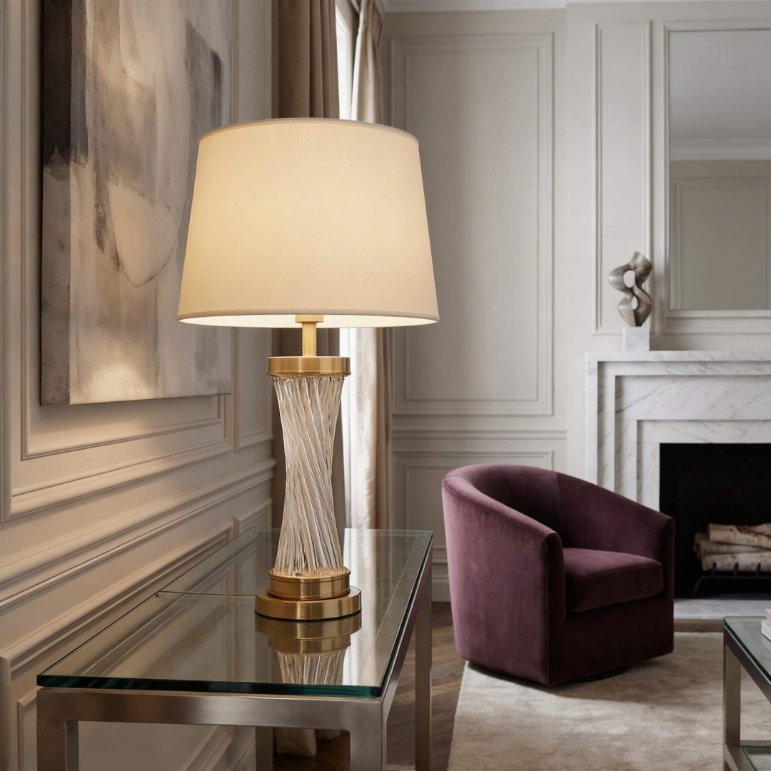 LAMPA STOŁOWA GLAMOUR BIAŁO-ZŁOTA SZCZOTKOWANA VILLANOVA LUMINA DECO