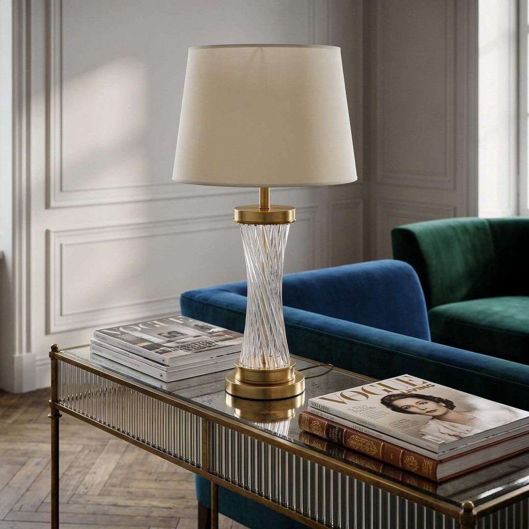 LAMPA STOŁOWA GLAMOUR BIAŁO-ZŁOTA SZCZOTKOWANA VILLANOVA LUMINA DECO