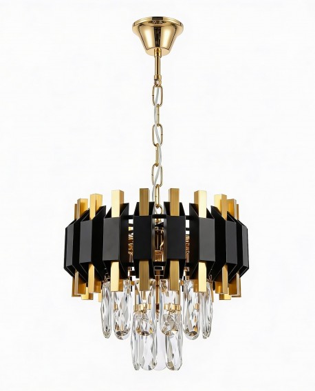 KLASYCZNY ŻYRANDOL KRYSZTAŁOWY CZARNO-ZŁOTY RIVO D25