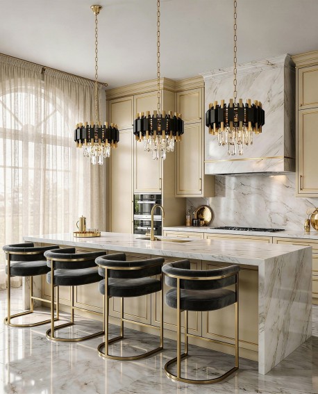 KLASYCZNY ŻYRANDOL KRYSZTAŁOWY CZARNO-ZŁOTY RIVO D25