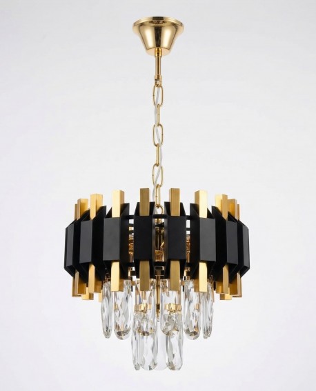 KLASYCZNY ŻYRANDOL KRYSZTAŁOWY CZARNO-ZŁOTY RIVO D25