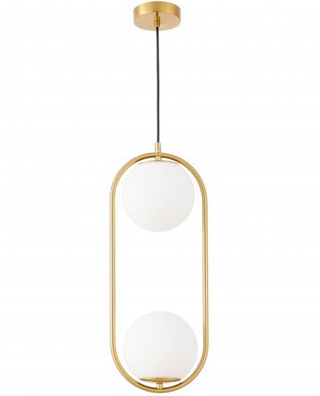 Wisząca lampa Lampit VERO 2B idealna do nowoczesnego salonu z dwoma mlecznobiałymi kloszami