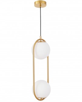 złota lampa wisząca szczotkowane wykończenie dwa klosze kula do jadalni nad stół