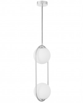 Nowoczesna lampa wisząca VERO 2B Lampit z dwoma białymi kulami widoczna z ukosa