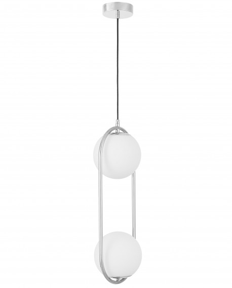 Nowoczesna lampa wisząca VERO 2B Lampit z dwoma białymi kulami widoczna z ukosa