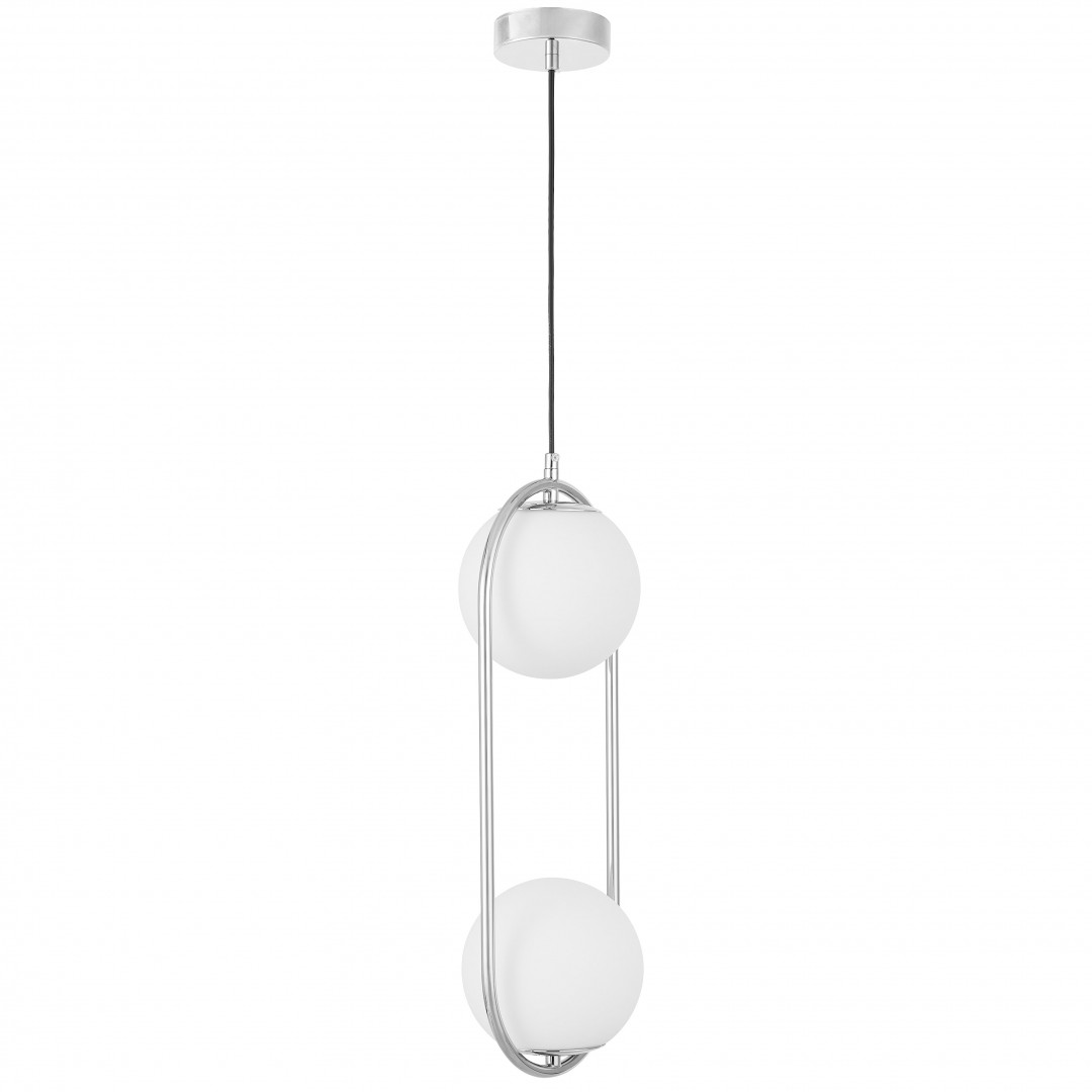 Nowoczesna lampa wisząca VERO 2B Lampit z dwoma białymi kulami widoczna z ukosa